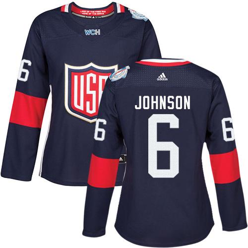 Team USA #6 Erik Johnson Navy Blue 2016 World Cup Women's Stitched NHL Jersey - Click Image to Close